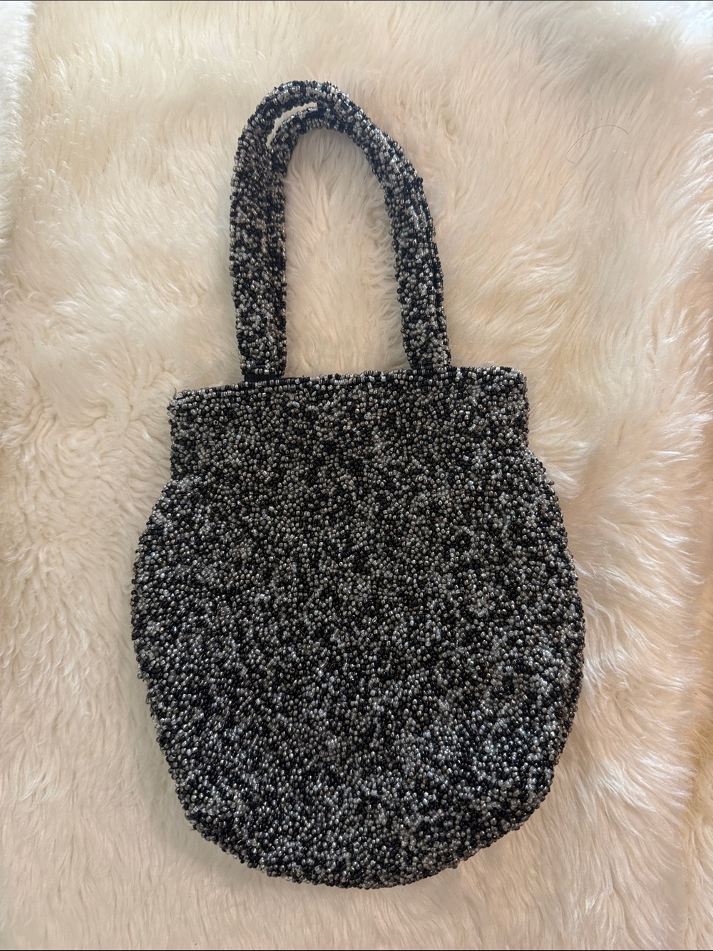 Vintage Moyna Black & Silver Hand Beaded Evening Bag Purse NWOT Handmade